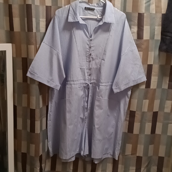 FINAL PRICE NWT Simplee Plus light blue & white striped jumper/big front pockets - Picture 3 of 5
